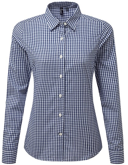Premier Workwear - Women´s Maxton Check Long Sleeve Shirt - Navy (ca. Pantone 533C), White