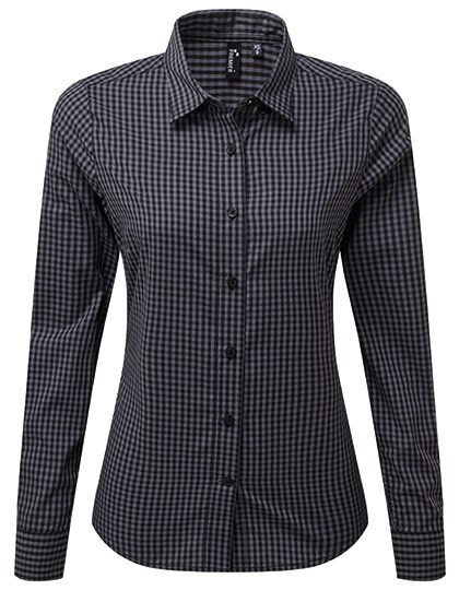 Premier Workwear - Women´s Maxton Check Long Sleeve Shirt - Steel (ca. Pantone 431C), Black (ca. Pantone Black C)