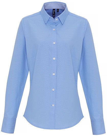 Premier Workwear - Women´s Cotton Rich Oxford Stripes Shirt - Oxford Blue (ca. Pantone 7453C)