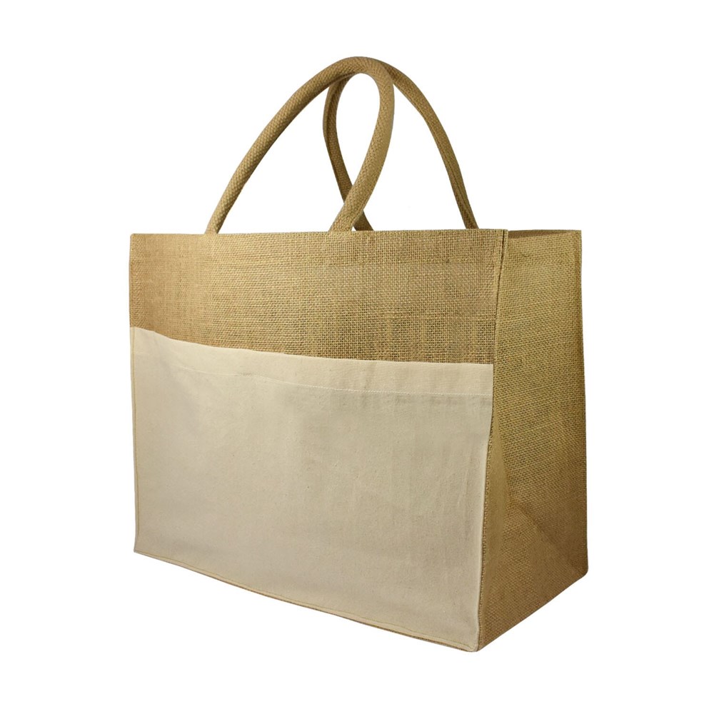 Juten Shopper mit Baumwollfach