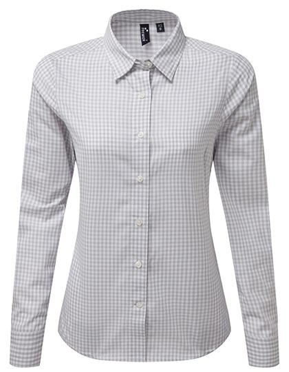 Premier Workwear - Women´s Maxton Check Long Sleeve Shirt - Silver (ca. Pantone 429C), White